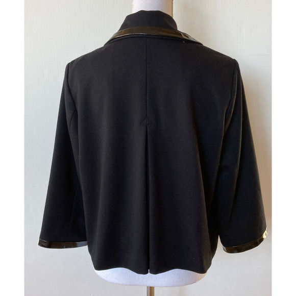 Sandro Knit Viscose Black Jacket Sz L Womens Black Patent Trim Stretch - Picture 3 of 7